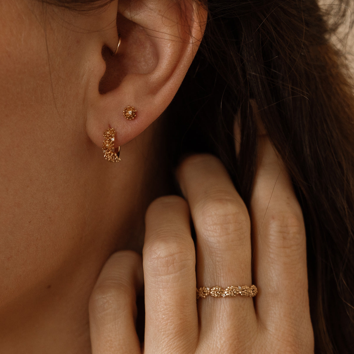 November CZ Birth Flower Huggie Hoop Earrings