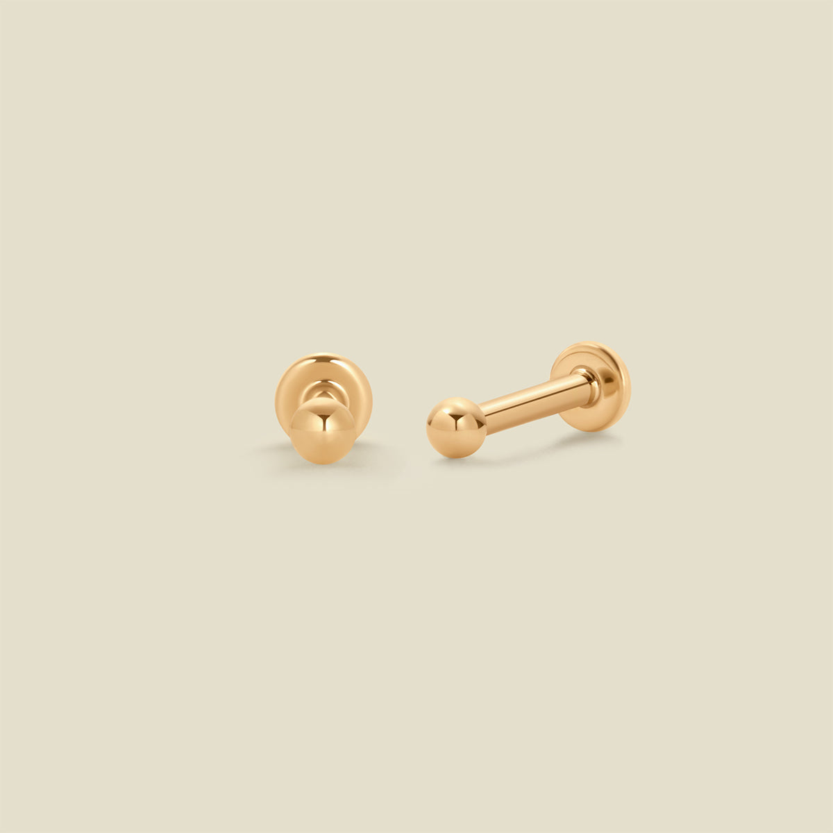 14k Bead Stud Earring (Flat Back) 14k Solid Gold / Pair Earring