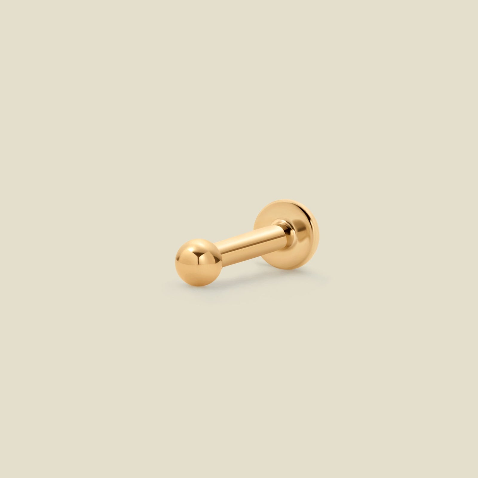 14k Bead Stud Earring (Flat Back) 14k Solid Gold / Single Earring