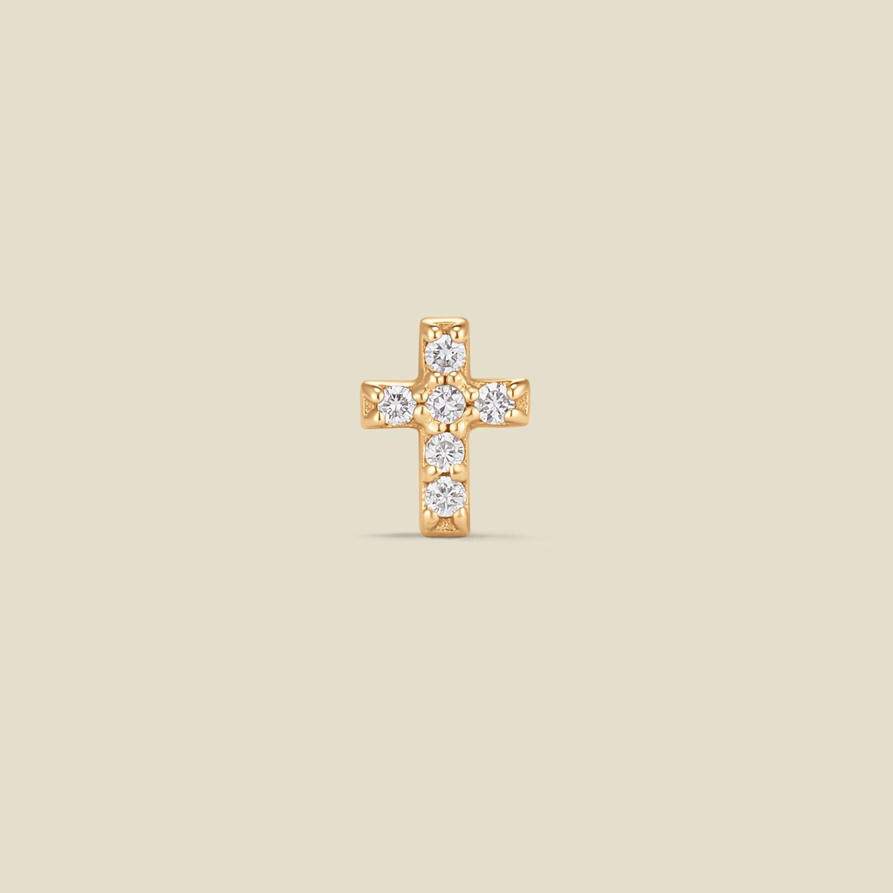 14k Diamond Cross Stud Earring (Flat Back) - Single
