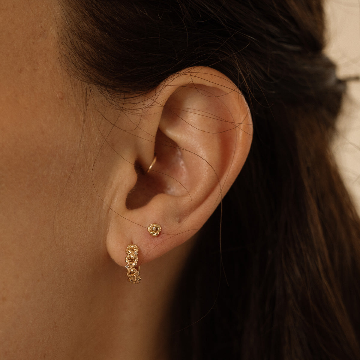 February CZ Birth Flower Huggie Hoop Earrings