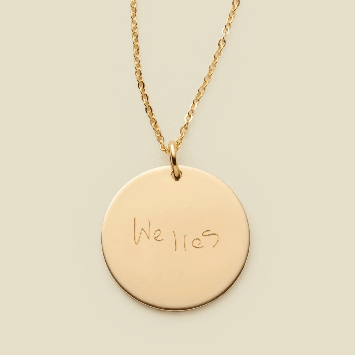 Engraved Handwriting Disc Necklace
