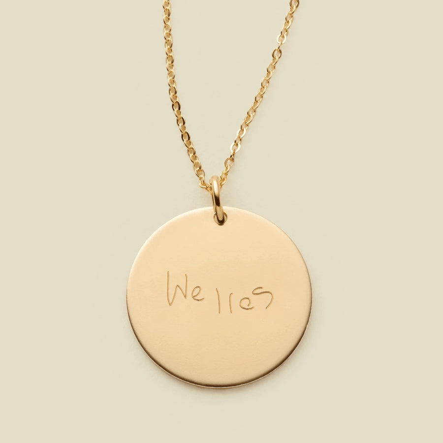 Engraved Handwriting Disc Necklace