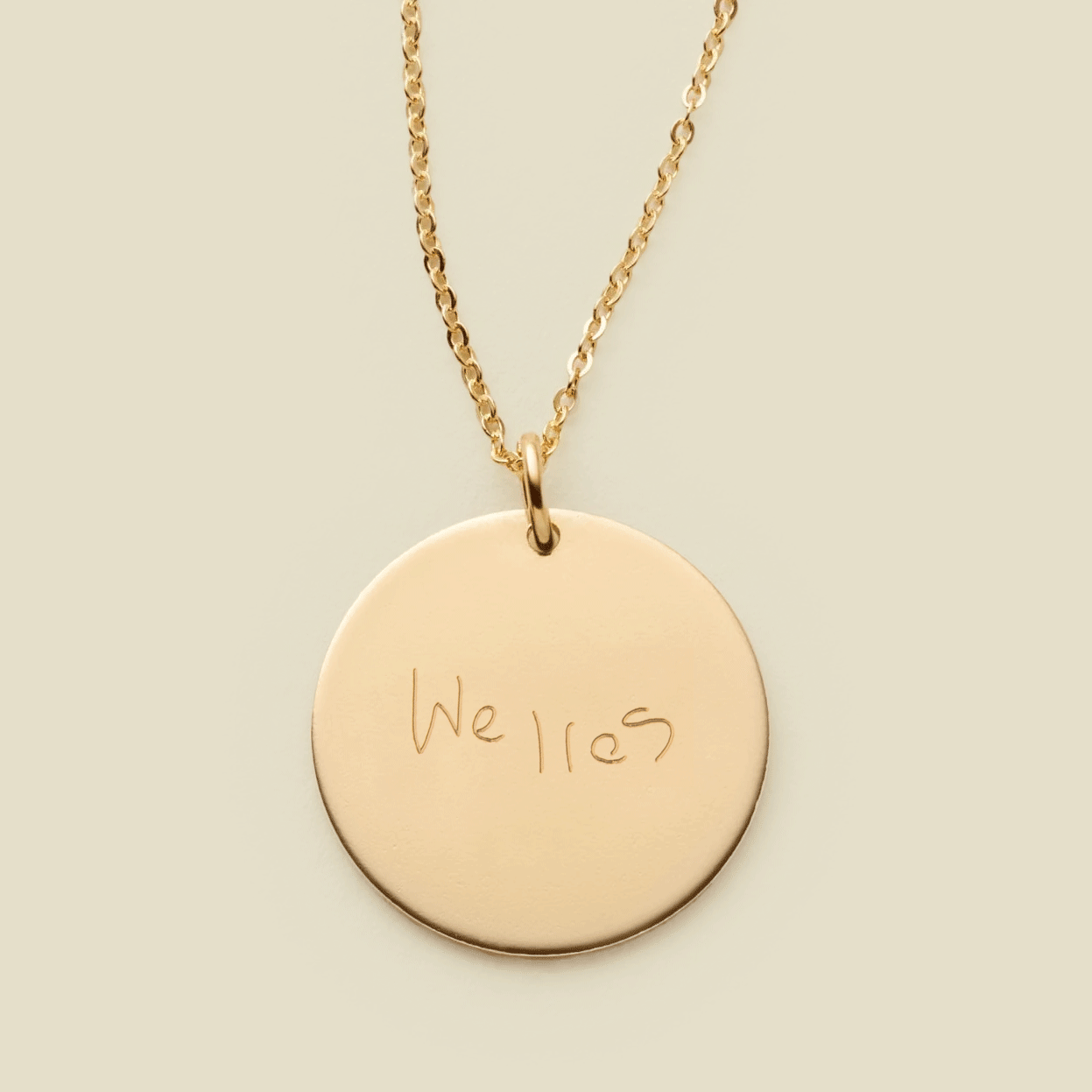 Engraved Handwriting Disc Necklace