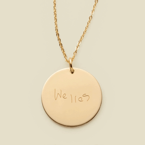 Engraved Handwriting Disc Necklace