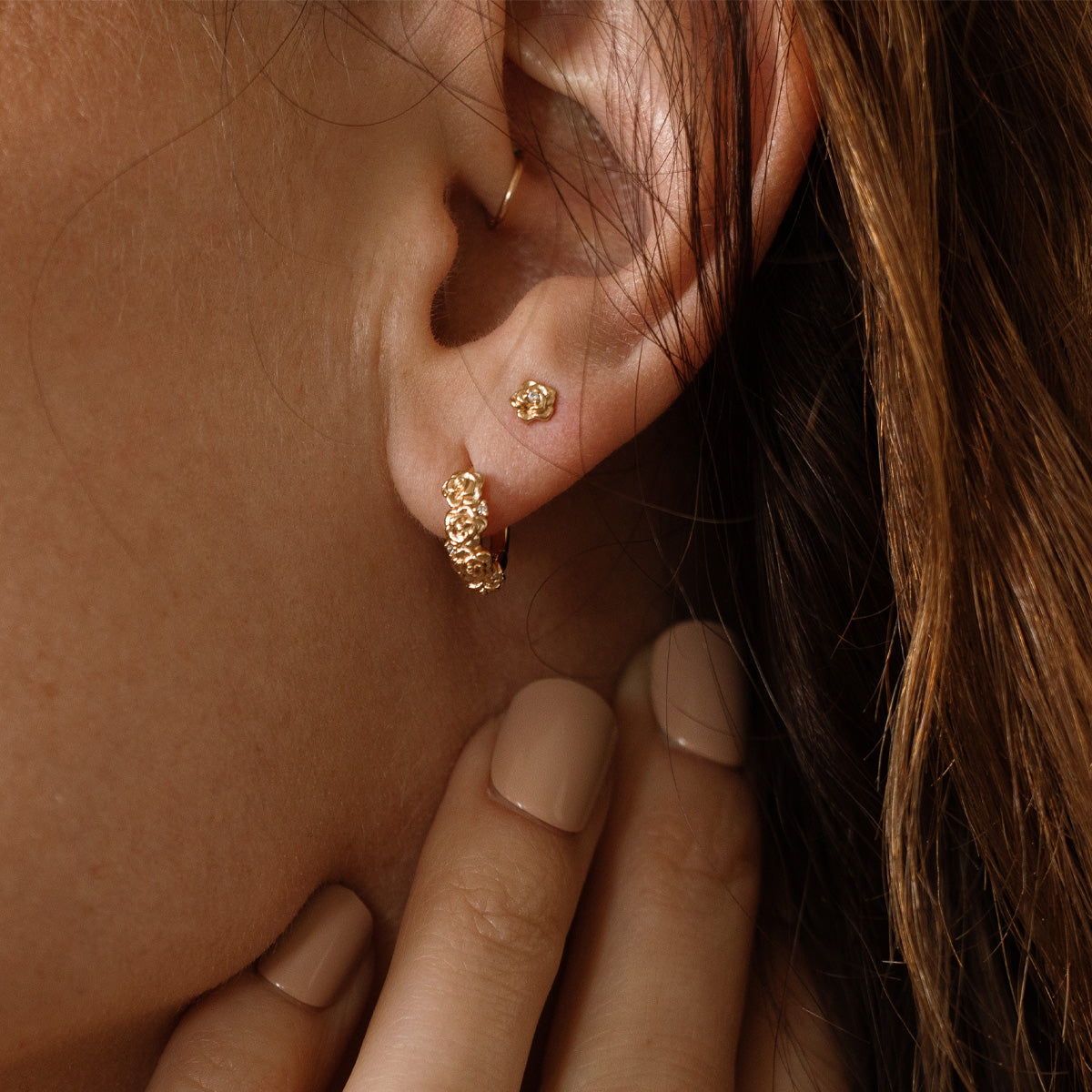 June CZ Birth Flower Huggie Hoop Earrings