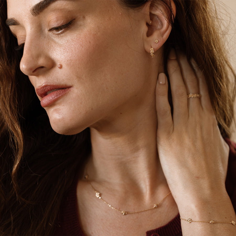 June CZ Birth Flower Huggie Hoop Earrings Lifestyle