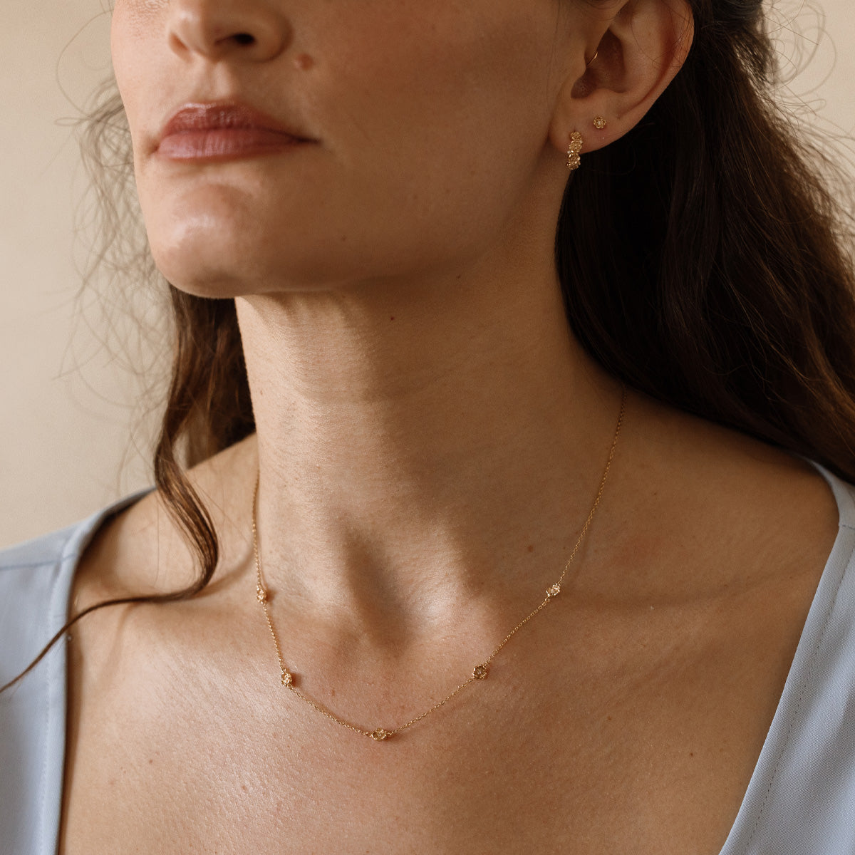 August CZ Birth Flower Station Necklace