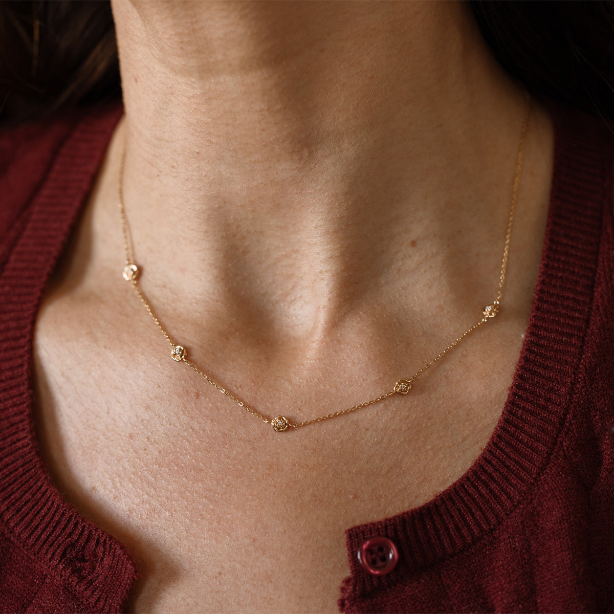 September CZ Birth Flower Station Necklace