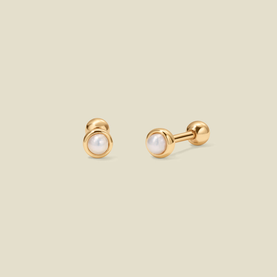 Bezel-Set Pearl Stud Earrings