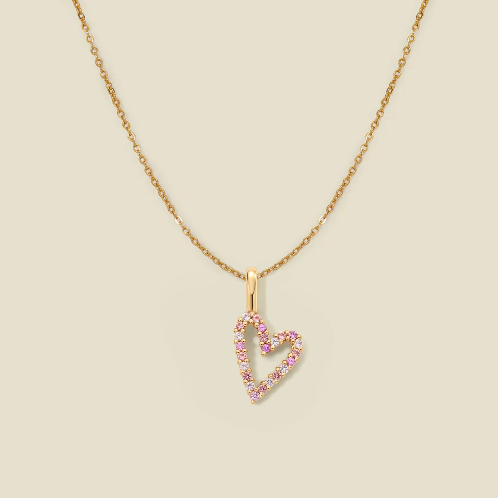 Pink CZ Heart Charm Necklace
