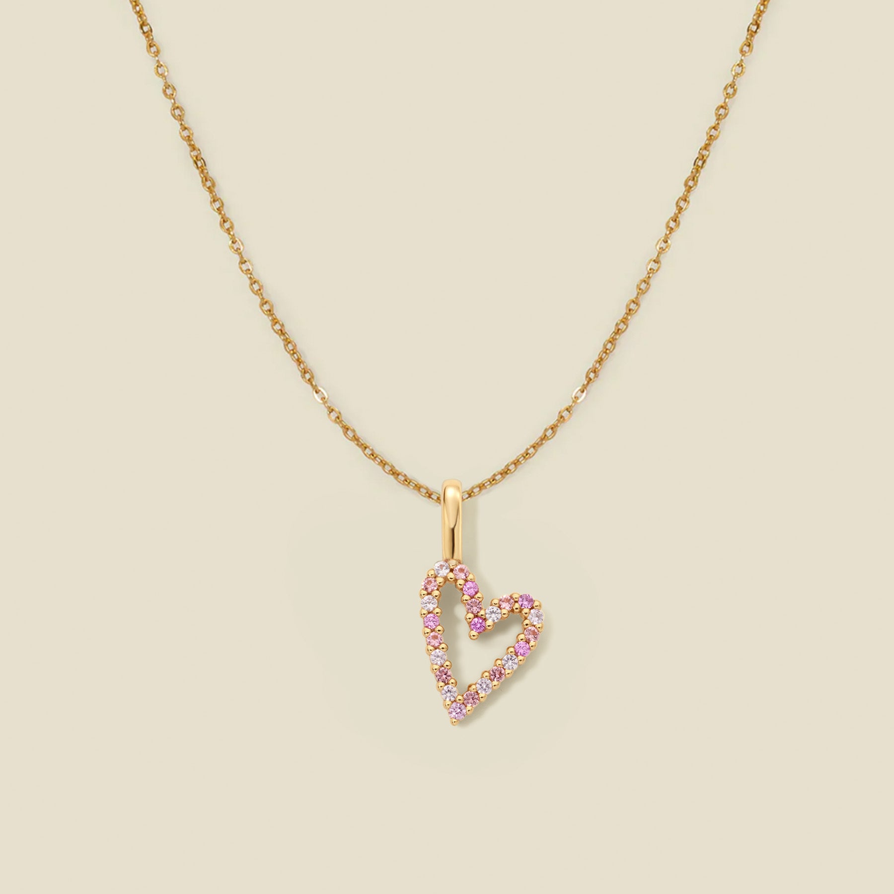 Pink CZ Heart Charm Necklace