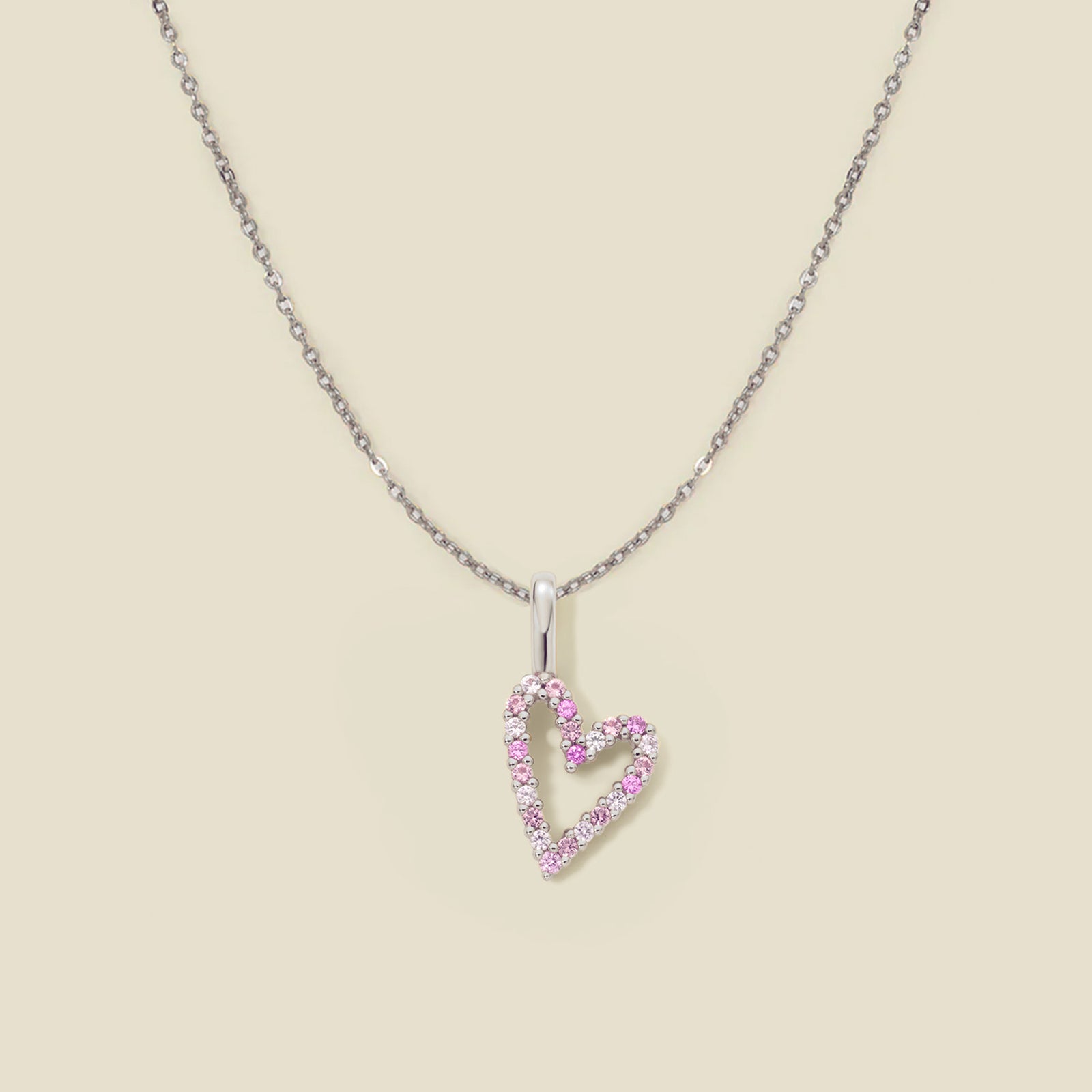 Pink CZ Heart Charm Necklace