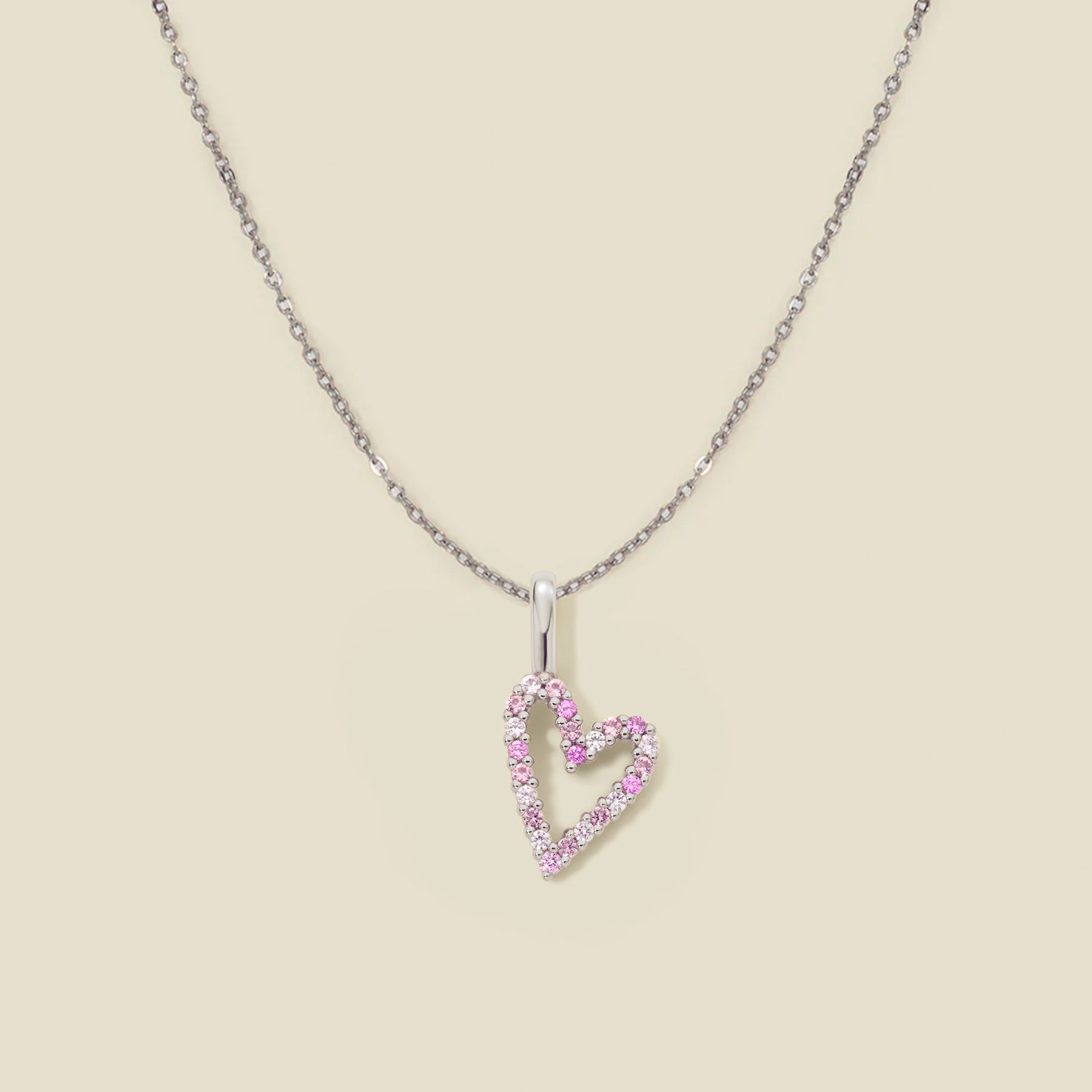 Pink CZ Heart Charm Necklace