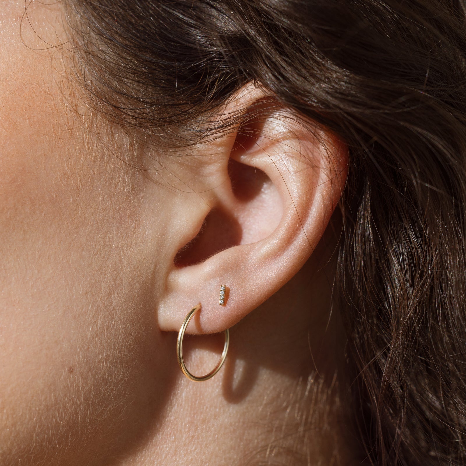 14k Diamond Bar Stud Earring (Flat Back) - Single
