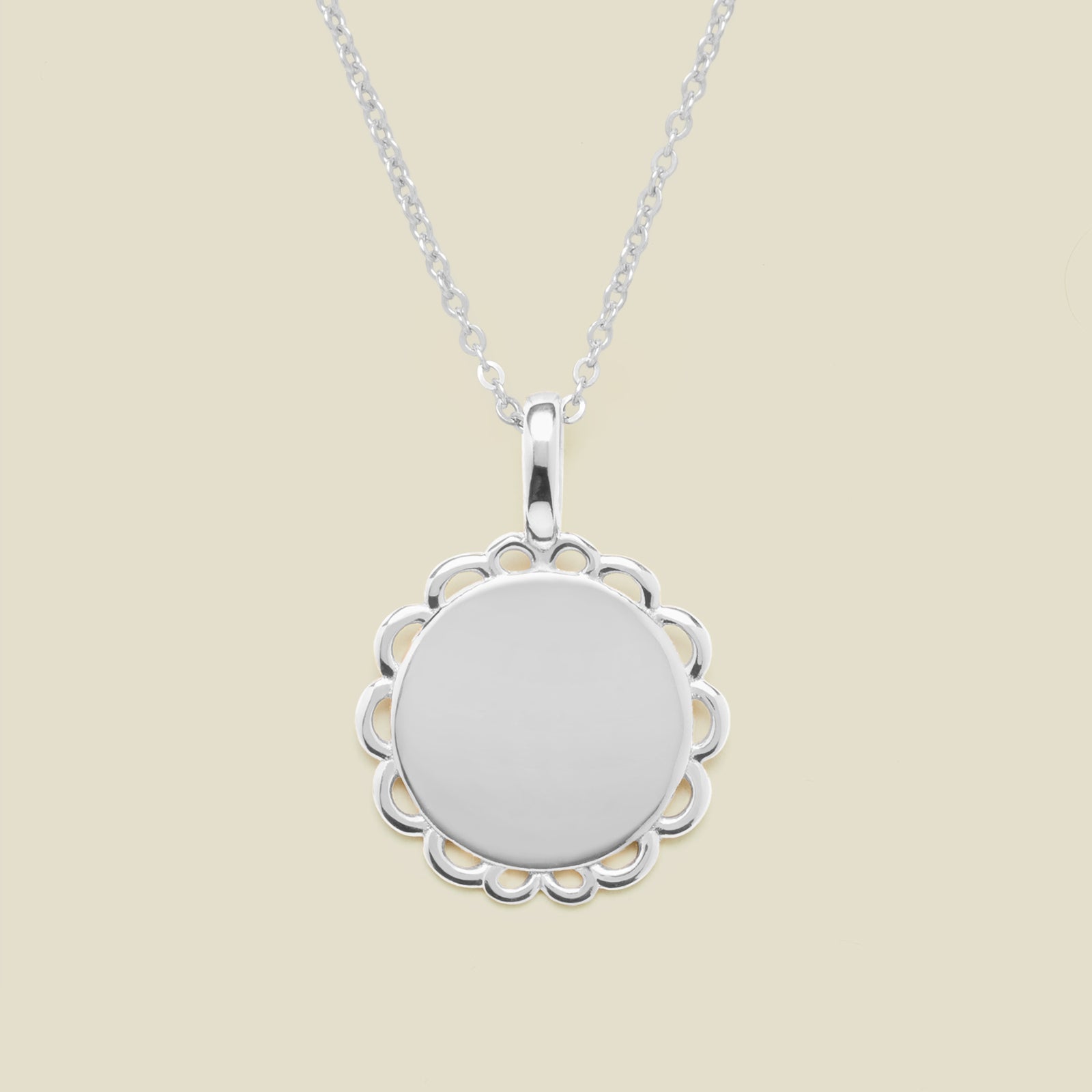 Engravable Ornate Circle Charm Necklace