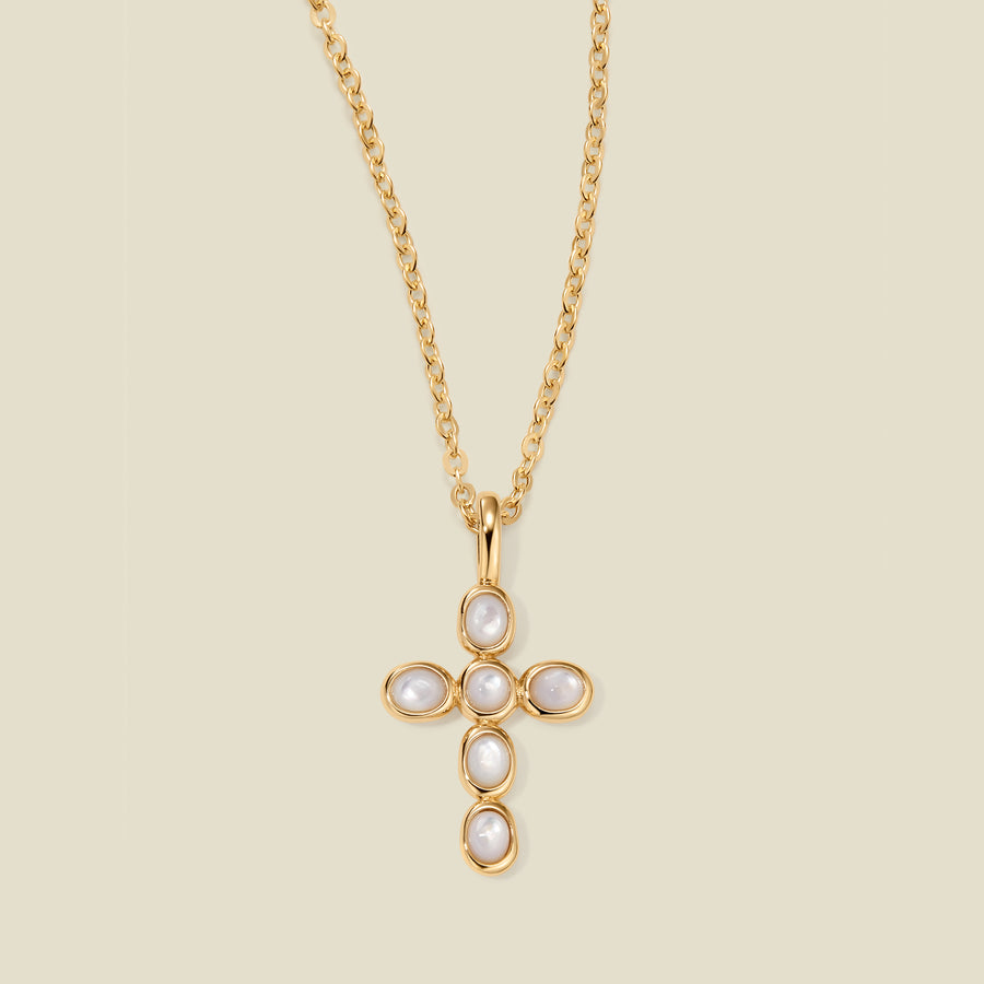 Mother of Pearl Cross Charm Necklace