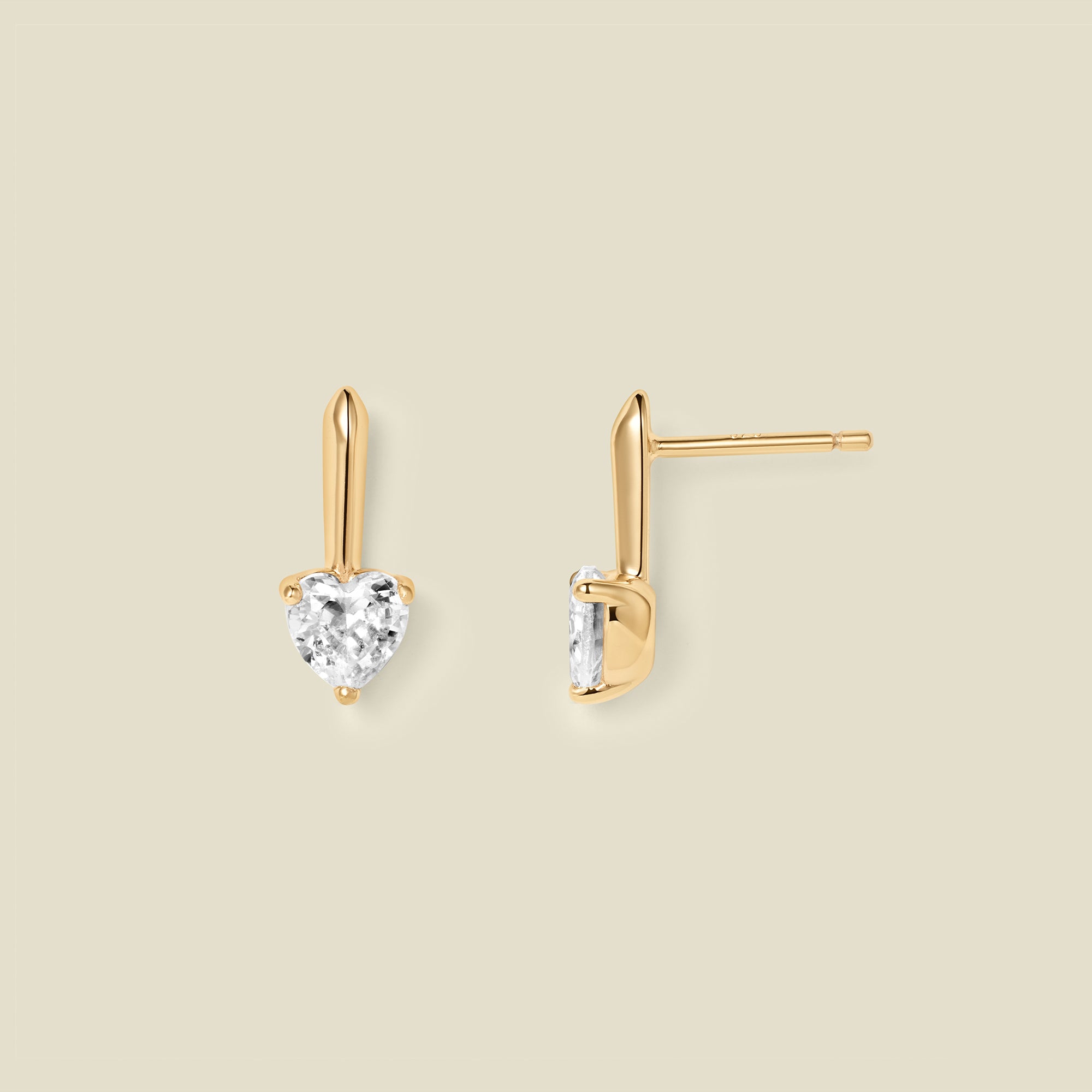 CZ Heart Drop Stud Earrings