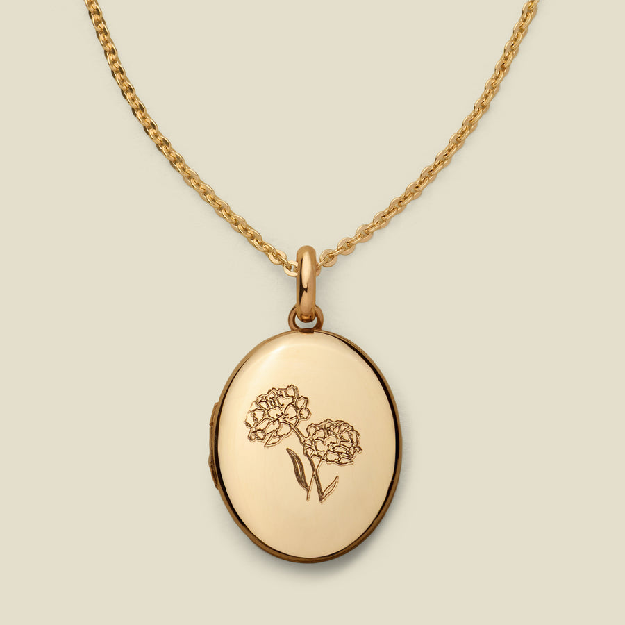 Engravable Birth Flower Mini Locket Necklace