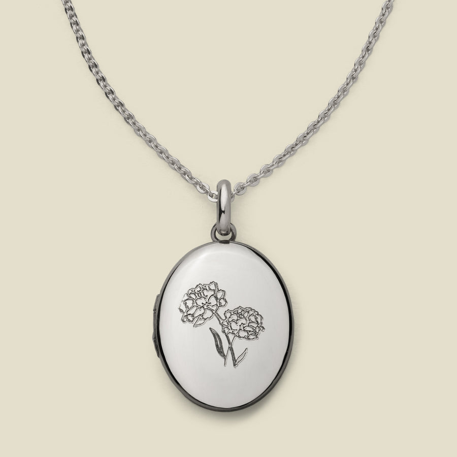 Engravable Birth Flower Mini Locket Necklace Lifestyle