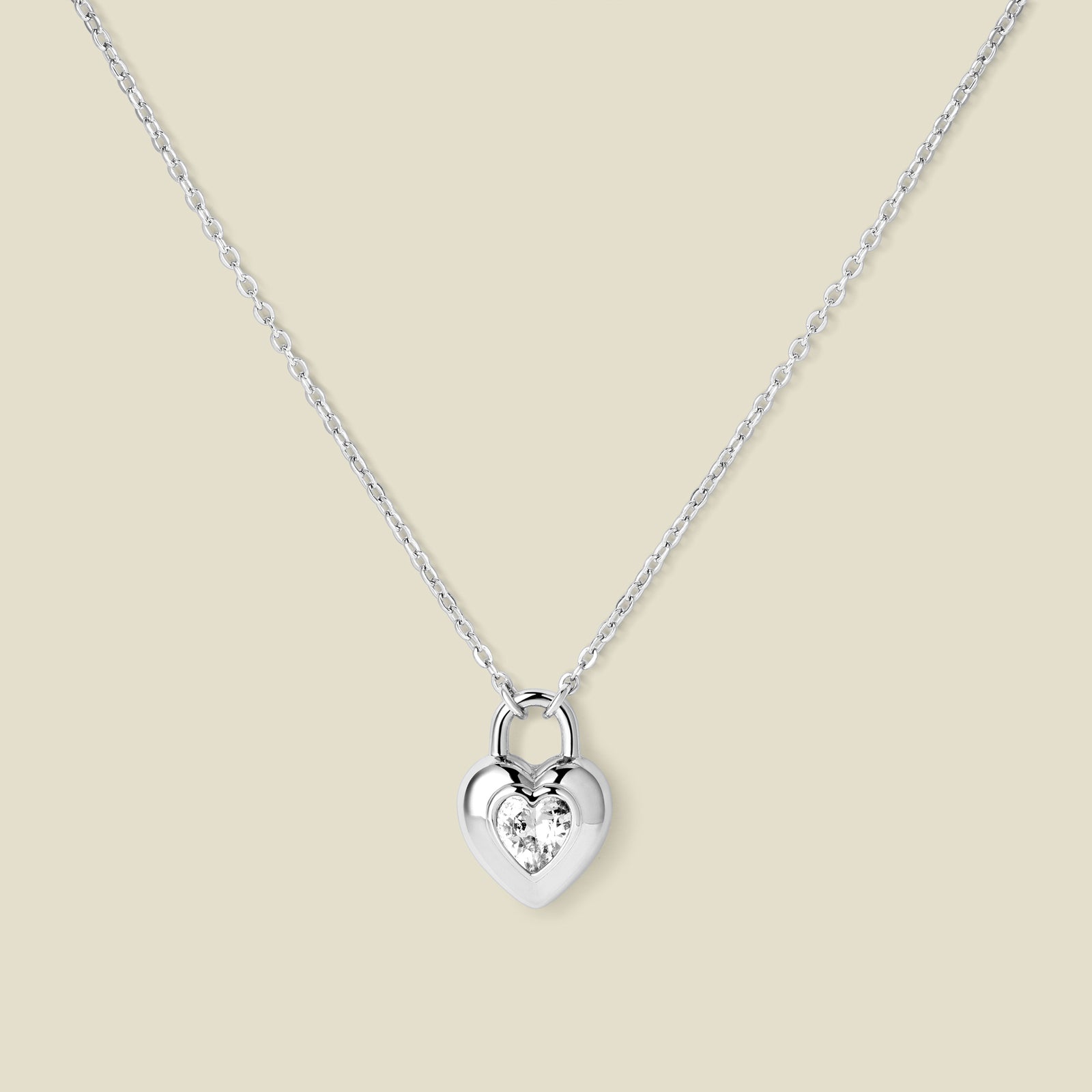 CZ Padlock Heart Necklace