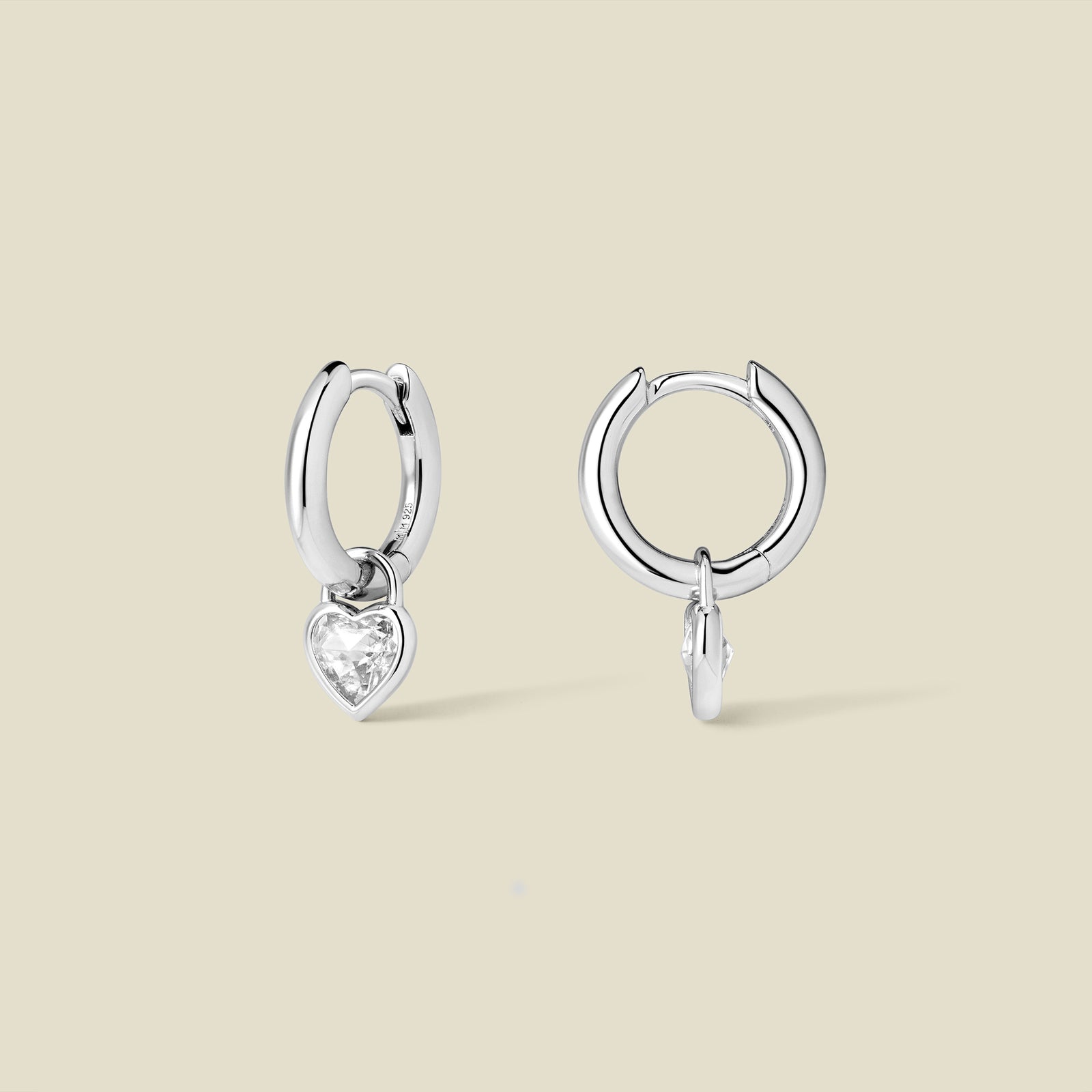 CZ Heart Drop Hoop Earrings