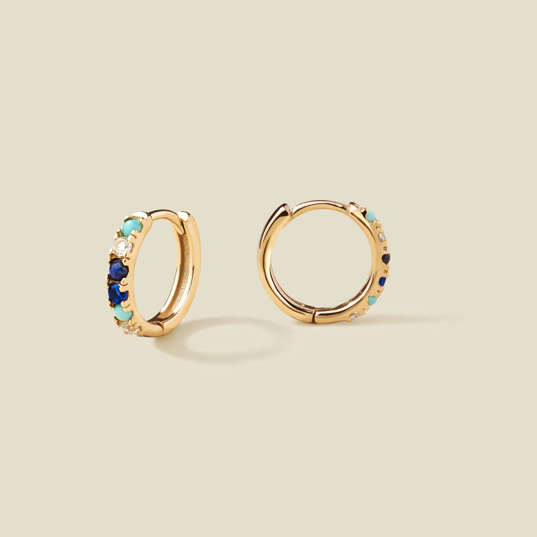 Turquoise and Lapis Huggie Hoop Earrings