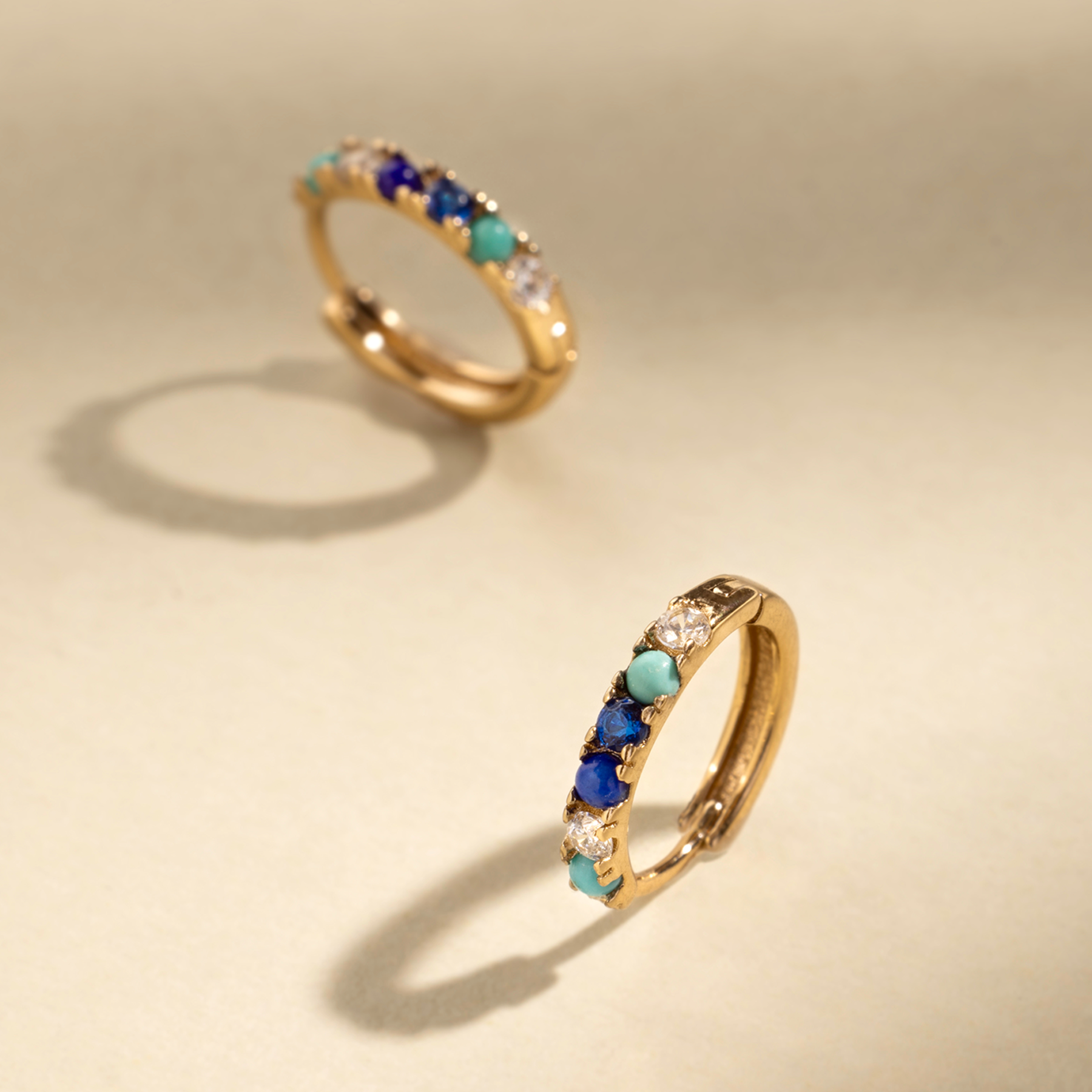 Turquoise and Lapis Huggie Hoop Earrings