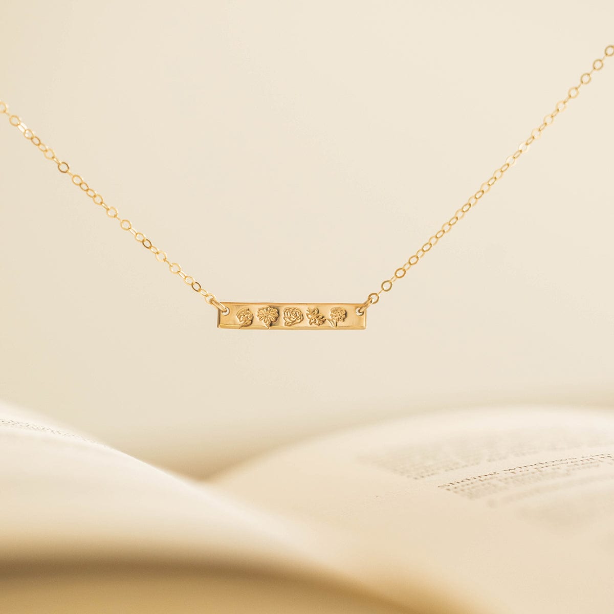 Birth Flower Bar Necklace | 1.25" horizontal bar Necklace