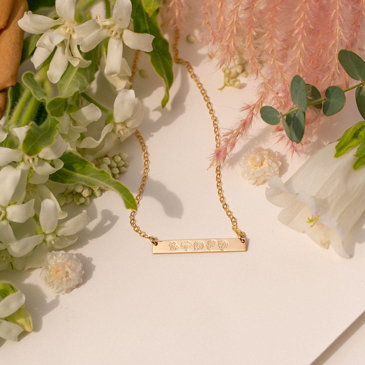 Birth Flower Bar Necklace | 1.25" horizontal bar Necklace