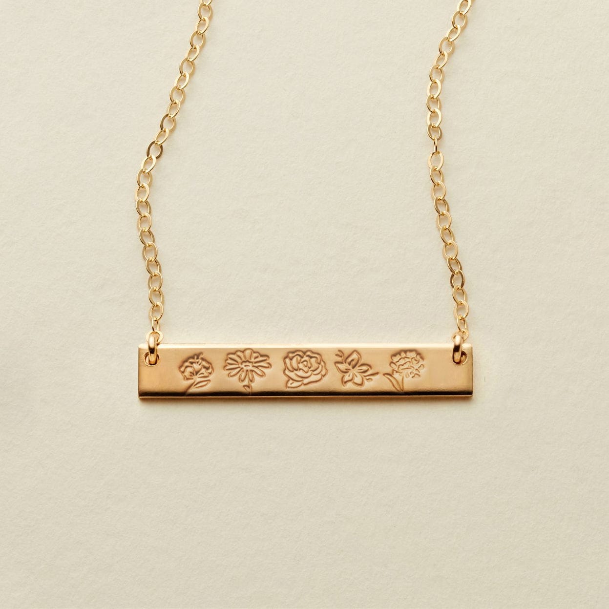 Birth Flower Bar Necklace | 1.25" horizontal bar Necklace