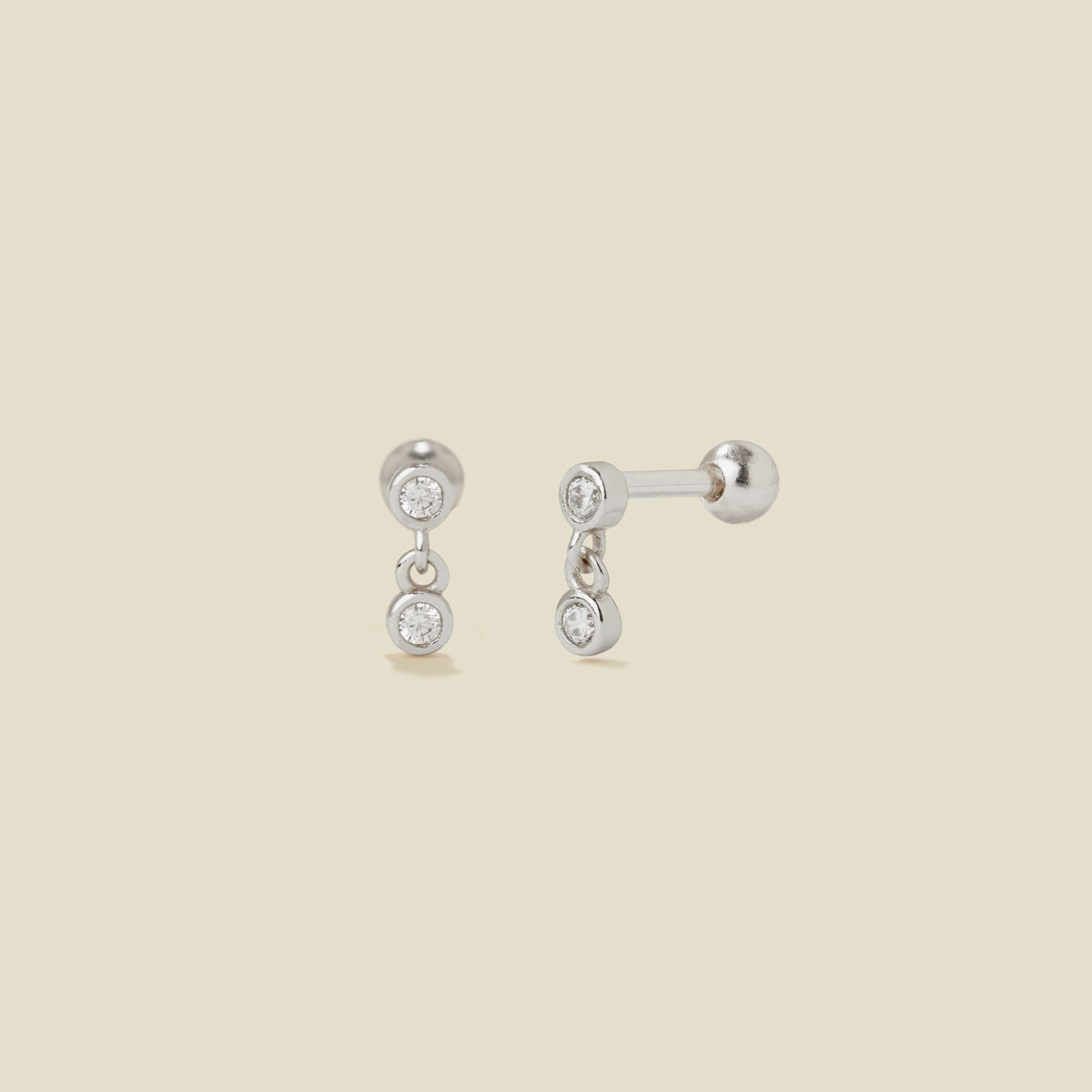 CZ Bezel Drop Stud Earrings Silver Earring