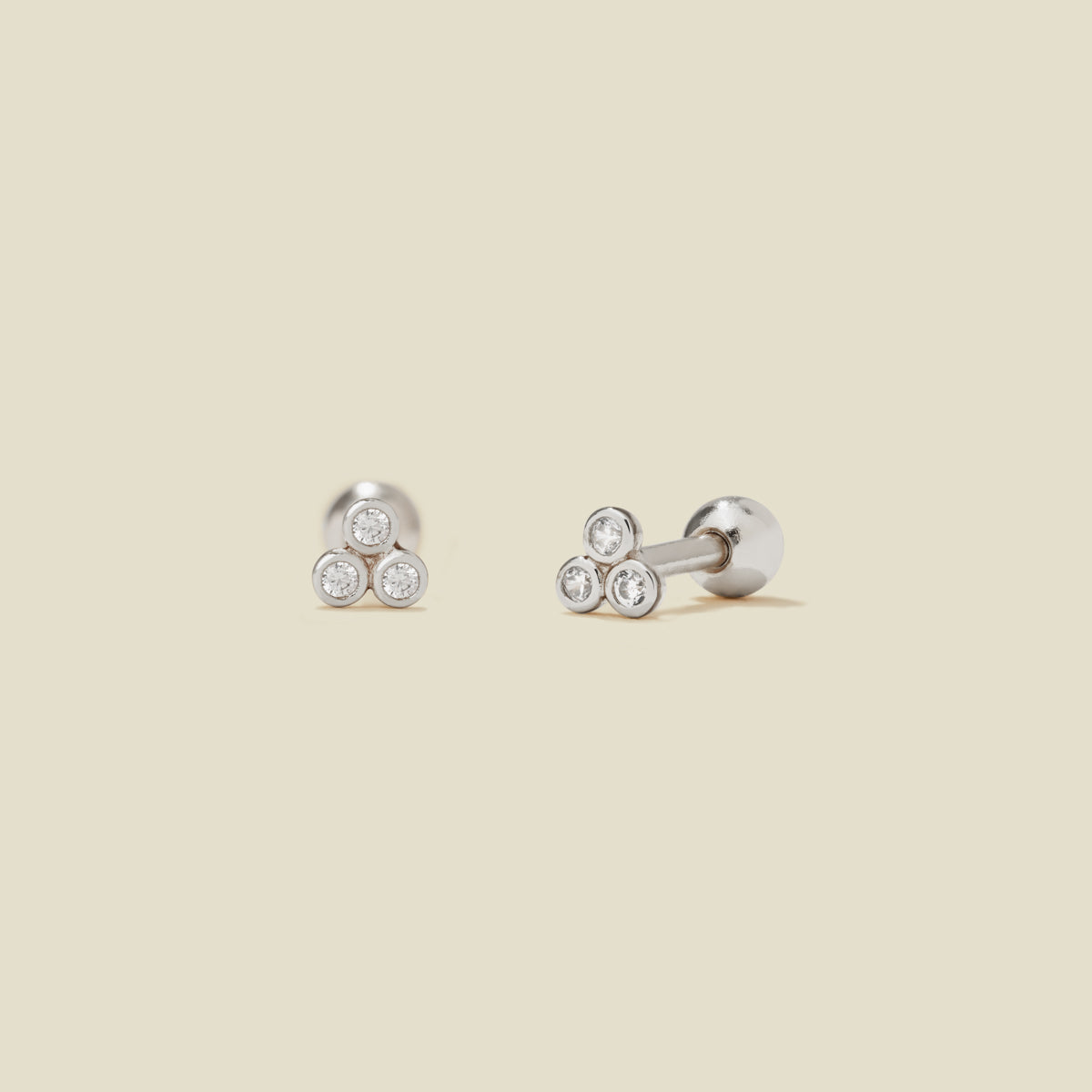 CZ Bezel Trinity Stud Earrings Silver Earring