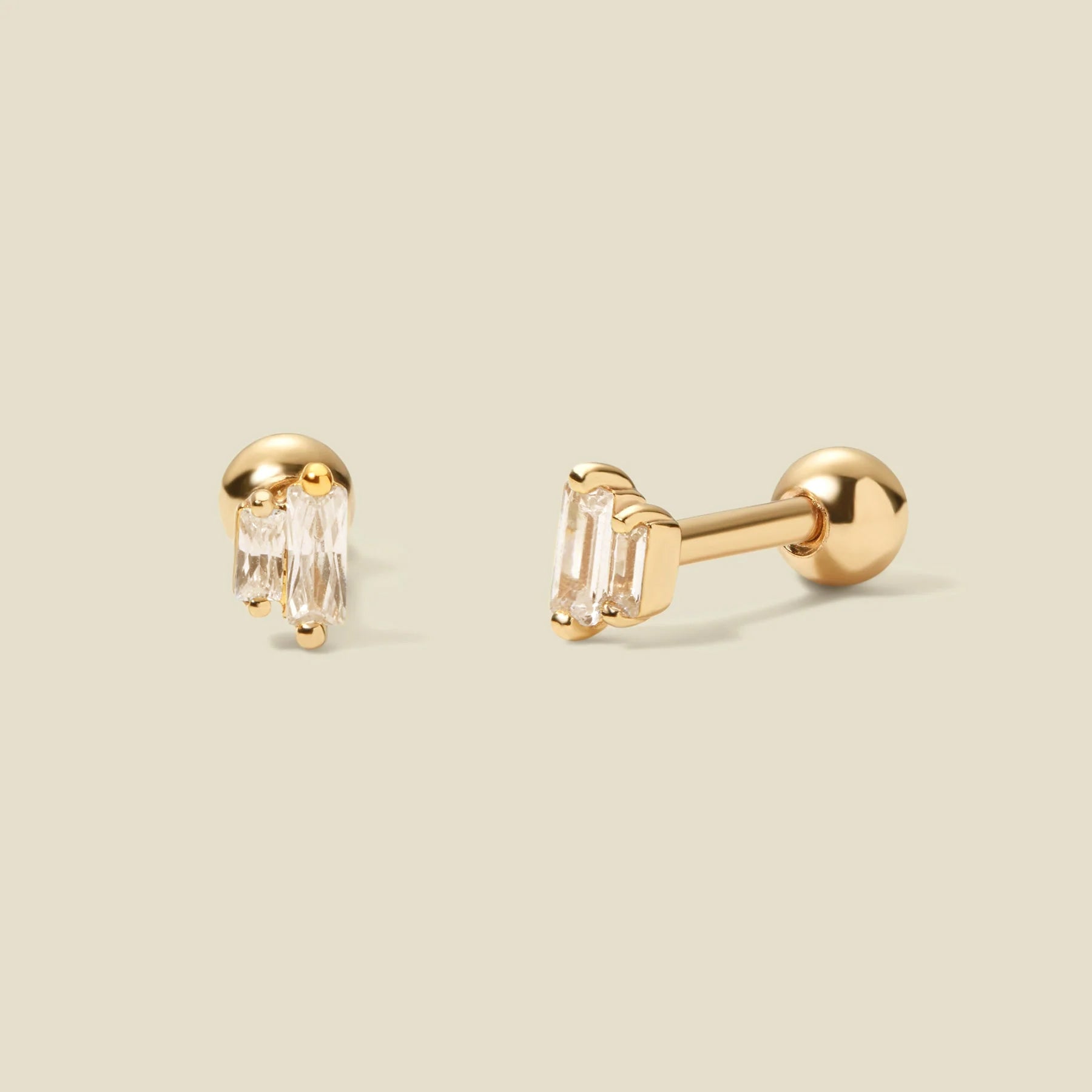 CZ Double Baguette Stud Earrings Gold Vermeil Earring