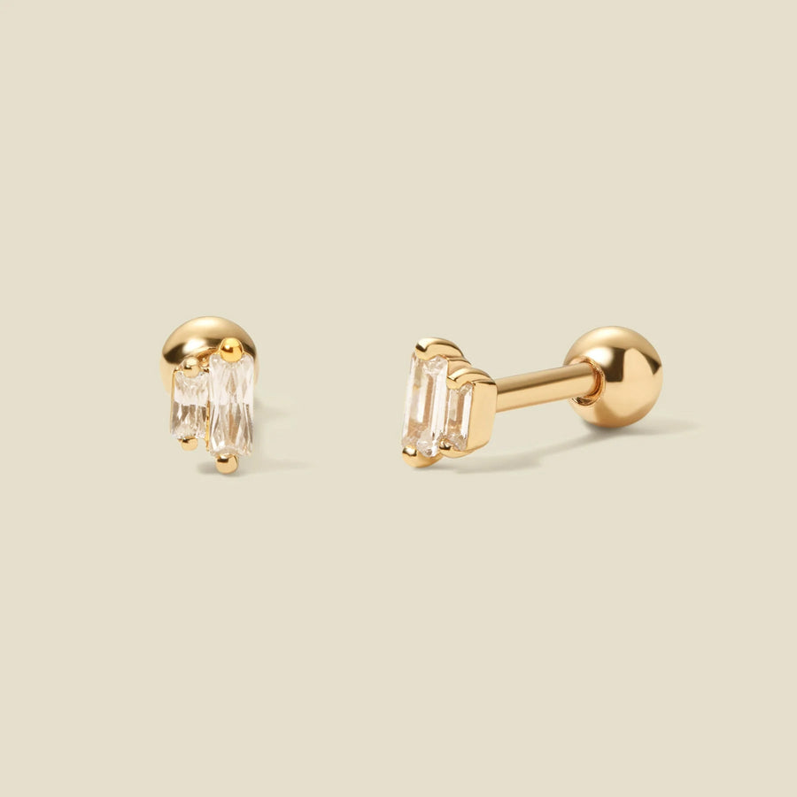 CZ Double Baguette Stud Earrings