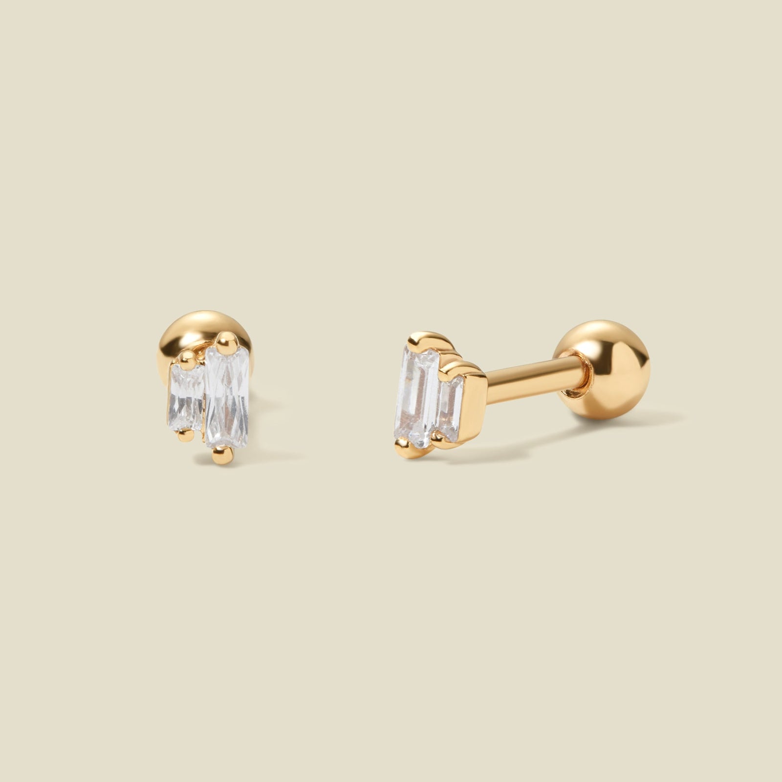 CZ Double Baguette Stud Earrings Gold Vermeil Earring