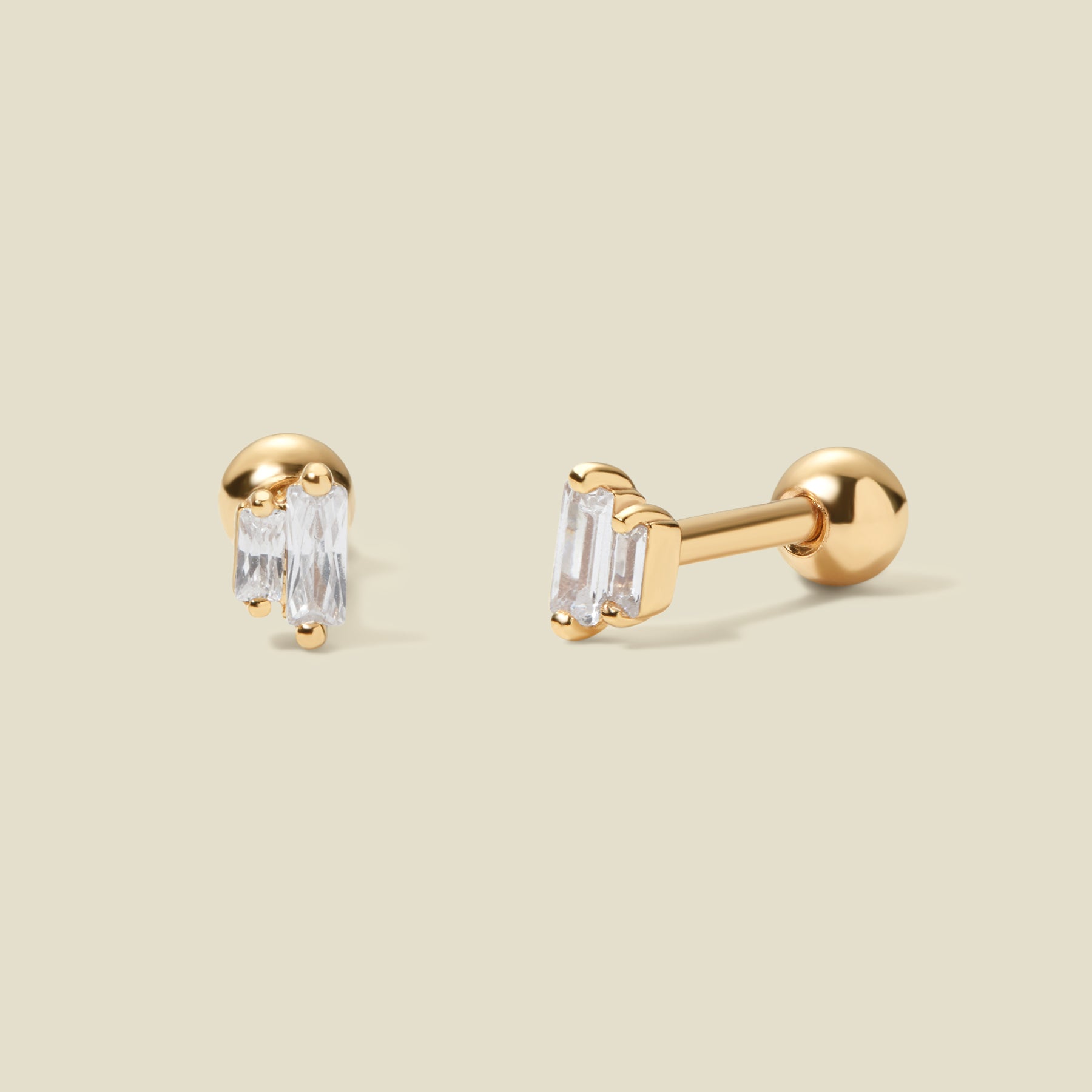 CZ Double Baguette Stud Earrings Gold Vermeil Earring