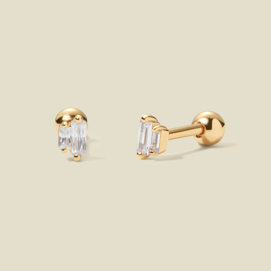 CZ Double Baguette Stud Earrings