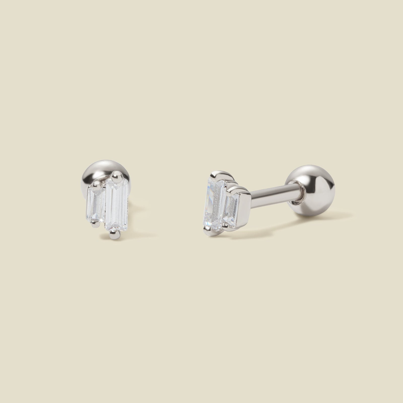 CZ Double Baguette Stud Earrings Silver Earring