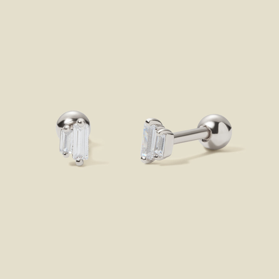 CZ Double Baguette Stud Earrings Lifestyle