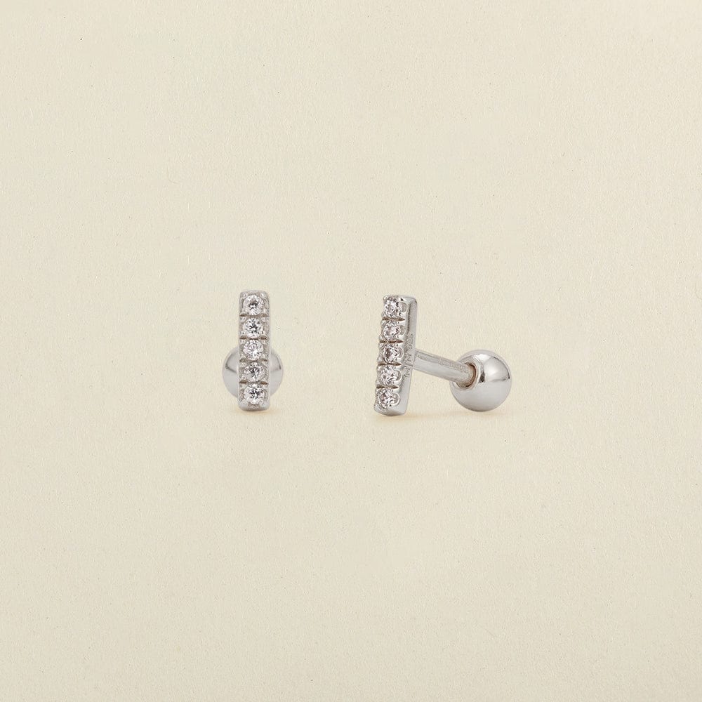 CZ Mini Bar Stud Earrings Silver Earring