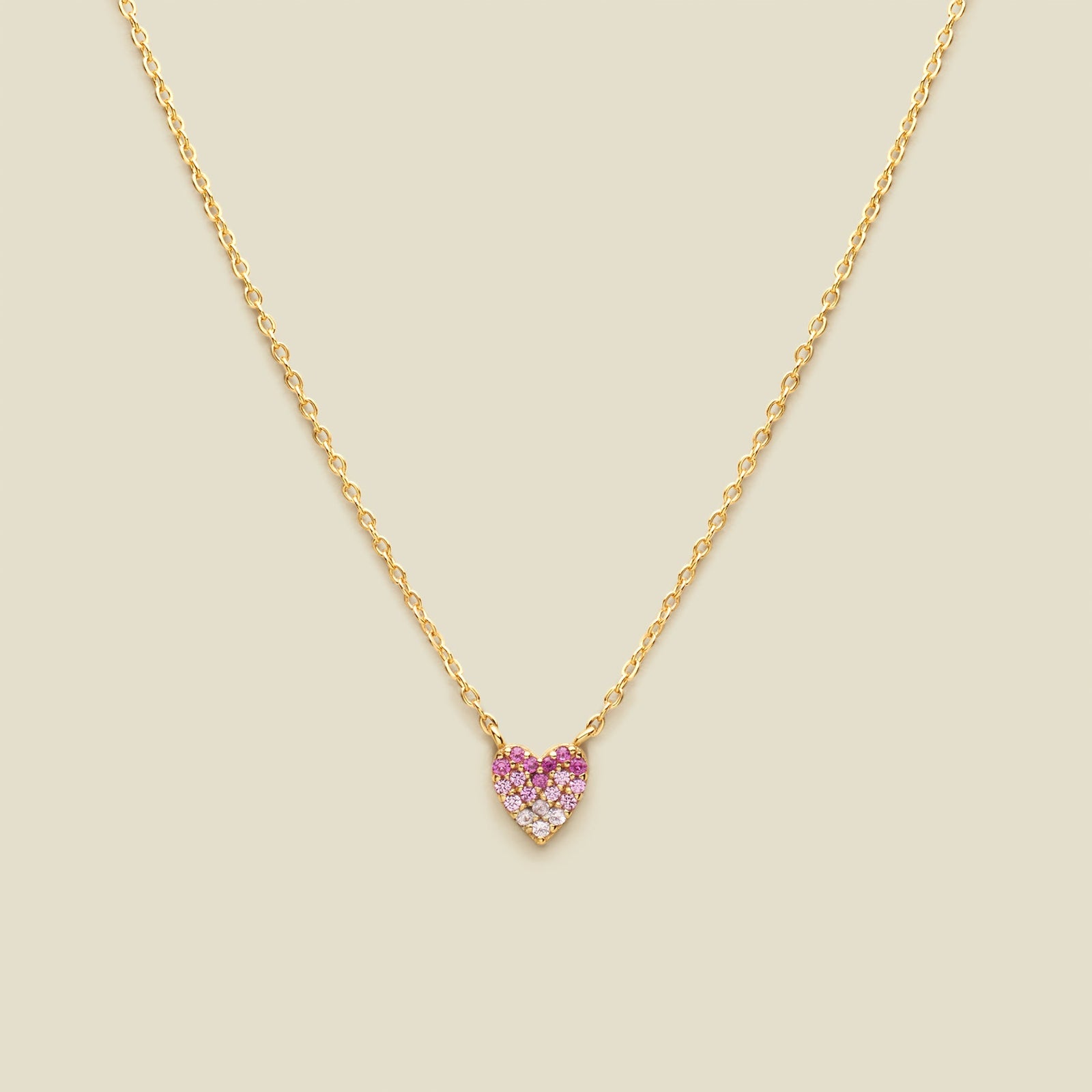 CZ Pink Pavé Heart Necklace Gold Vermeil Necklace