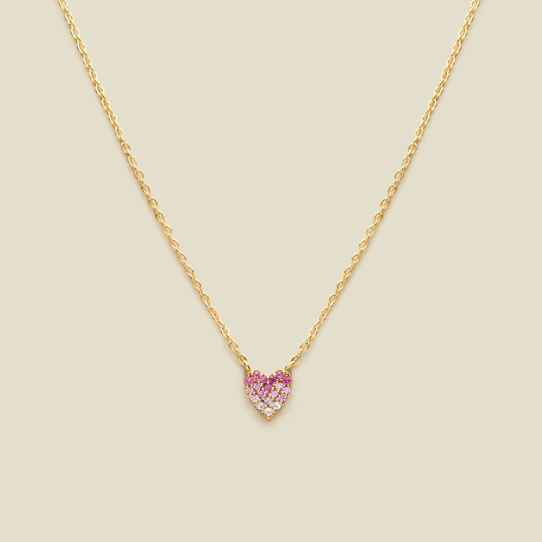 CZ Pink Pavé Heart Necklace Gold Vermeil Necklace