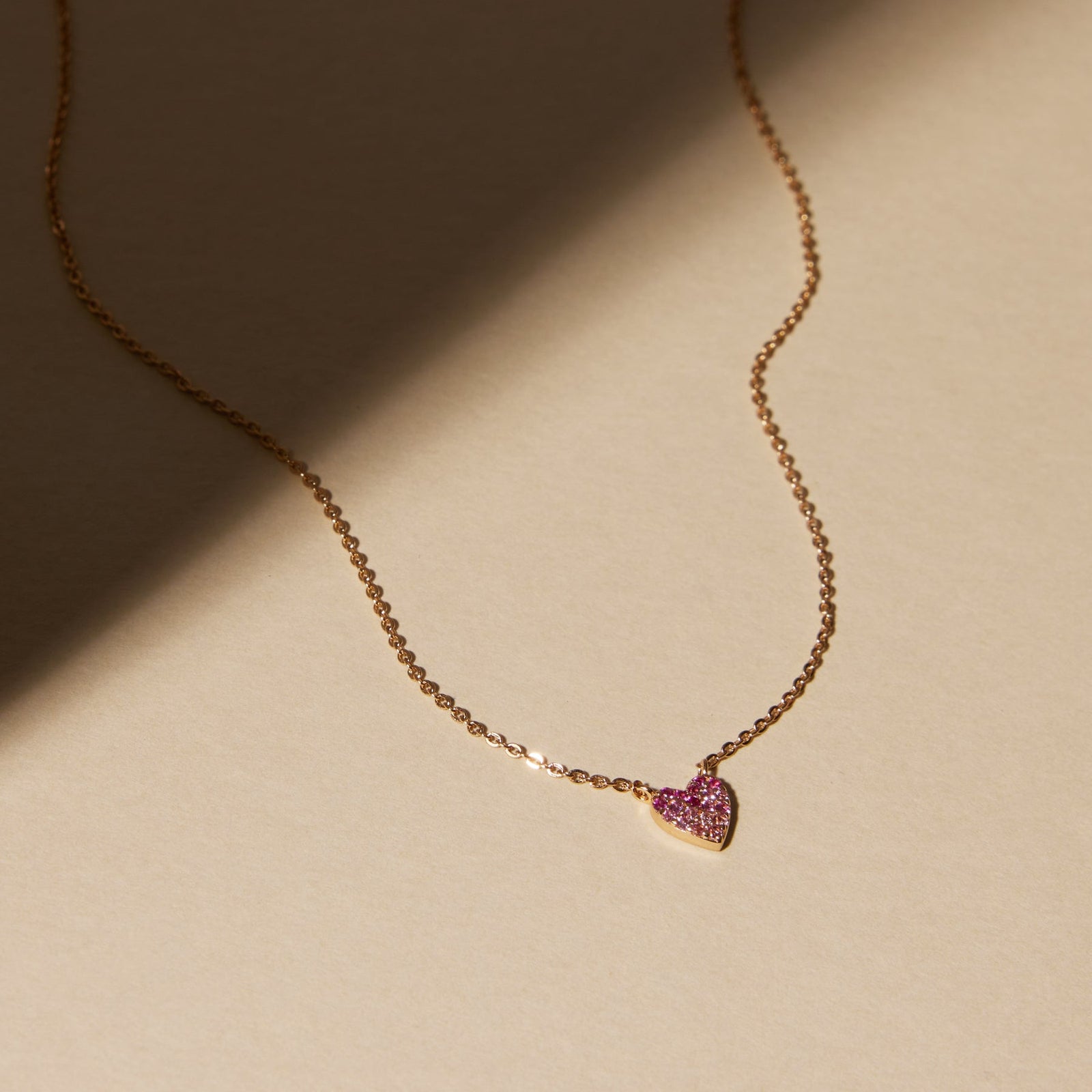 CZ Pink Pavé Heart Necklace Gold Vermeil Necklace