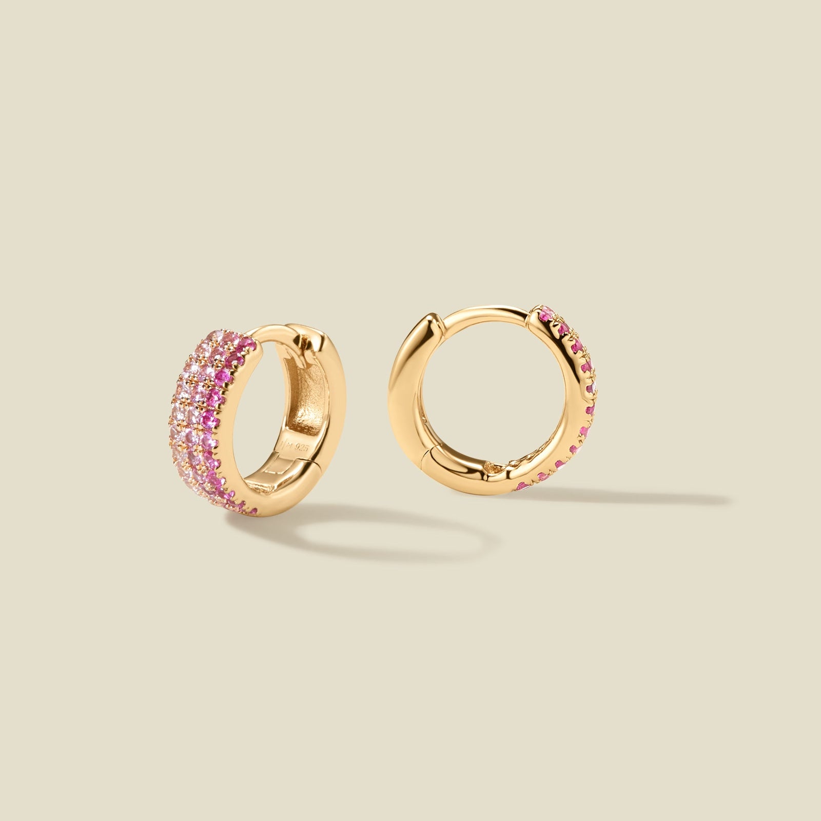 CZ Pink Pavé Huggie Hoop Earrings Gold Vermeil Earring