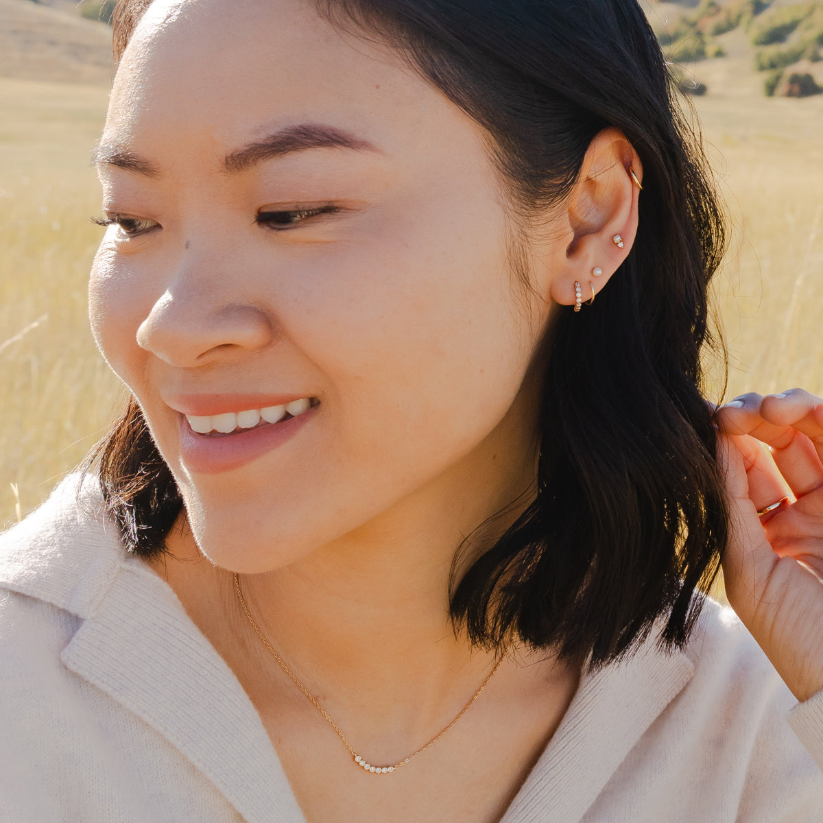 CZ Poppy Thread Thru Hoop Earrings Earring