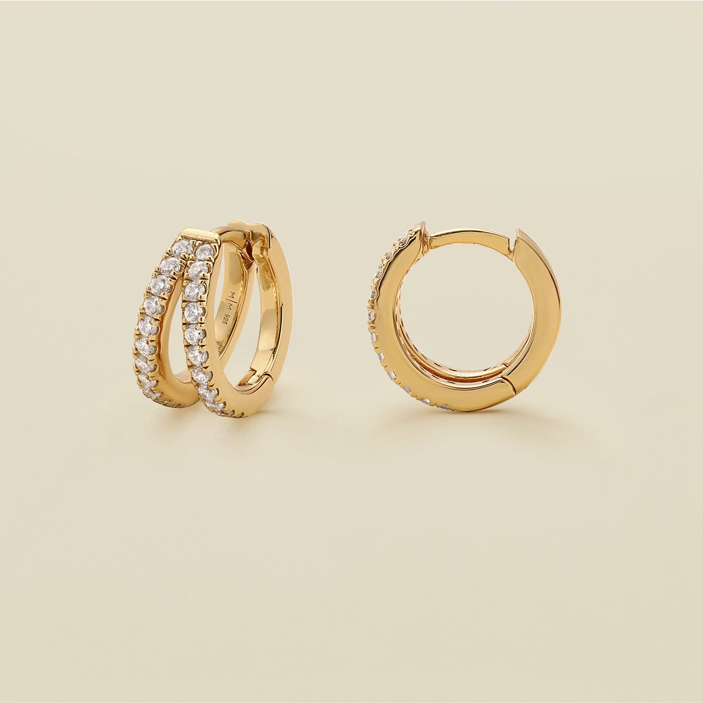 CZ Split Huggie Hoop Earrings Gold Vermeil Earring