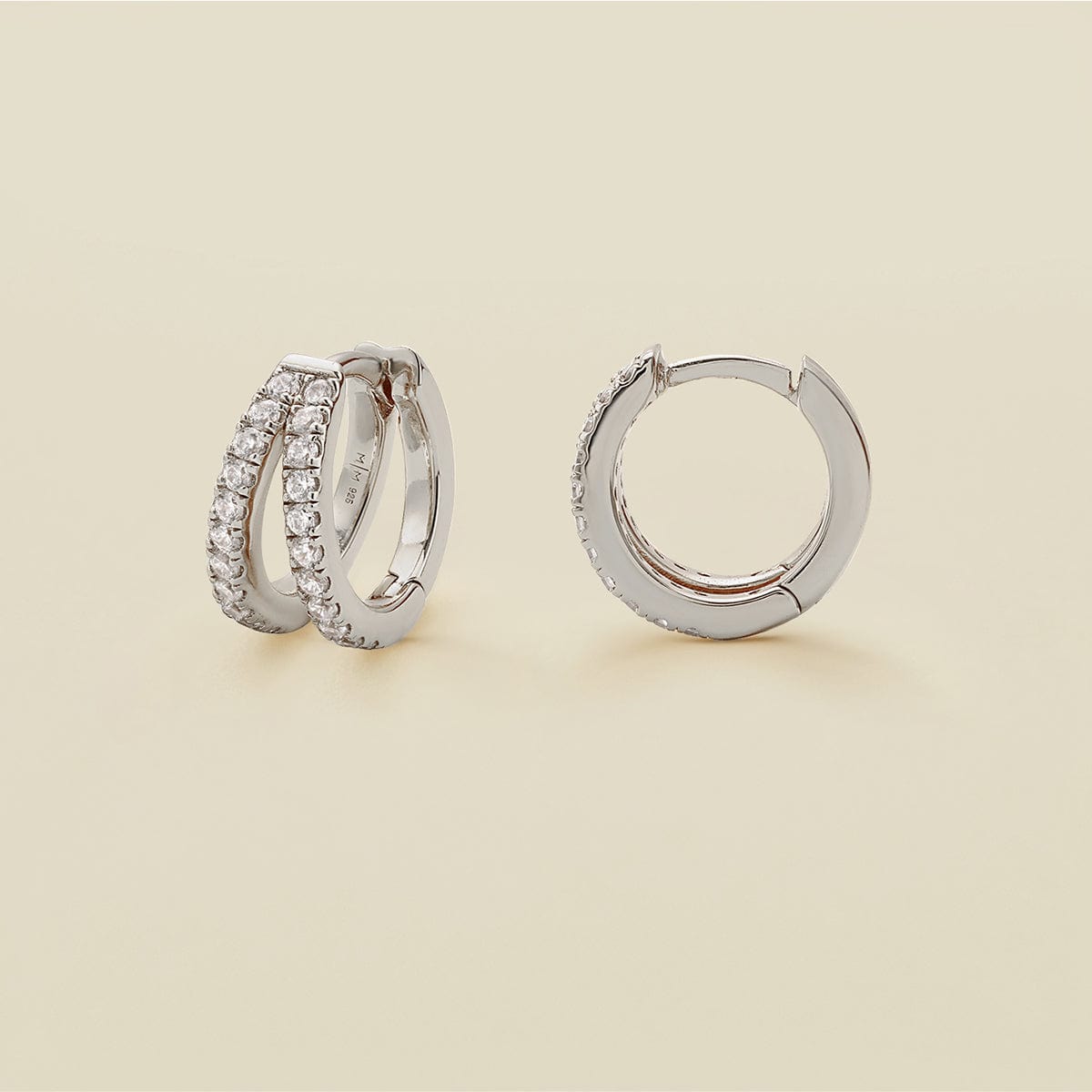 CZ Split Huggie Hoop Earrings Silver Earring