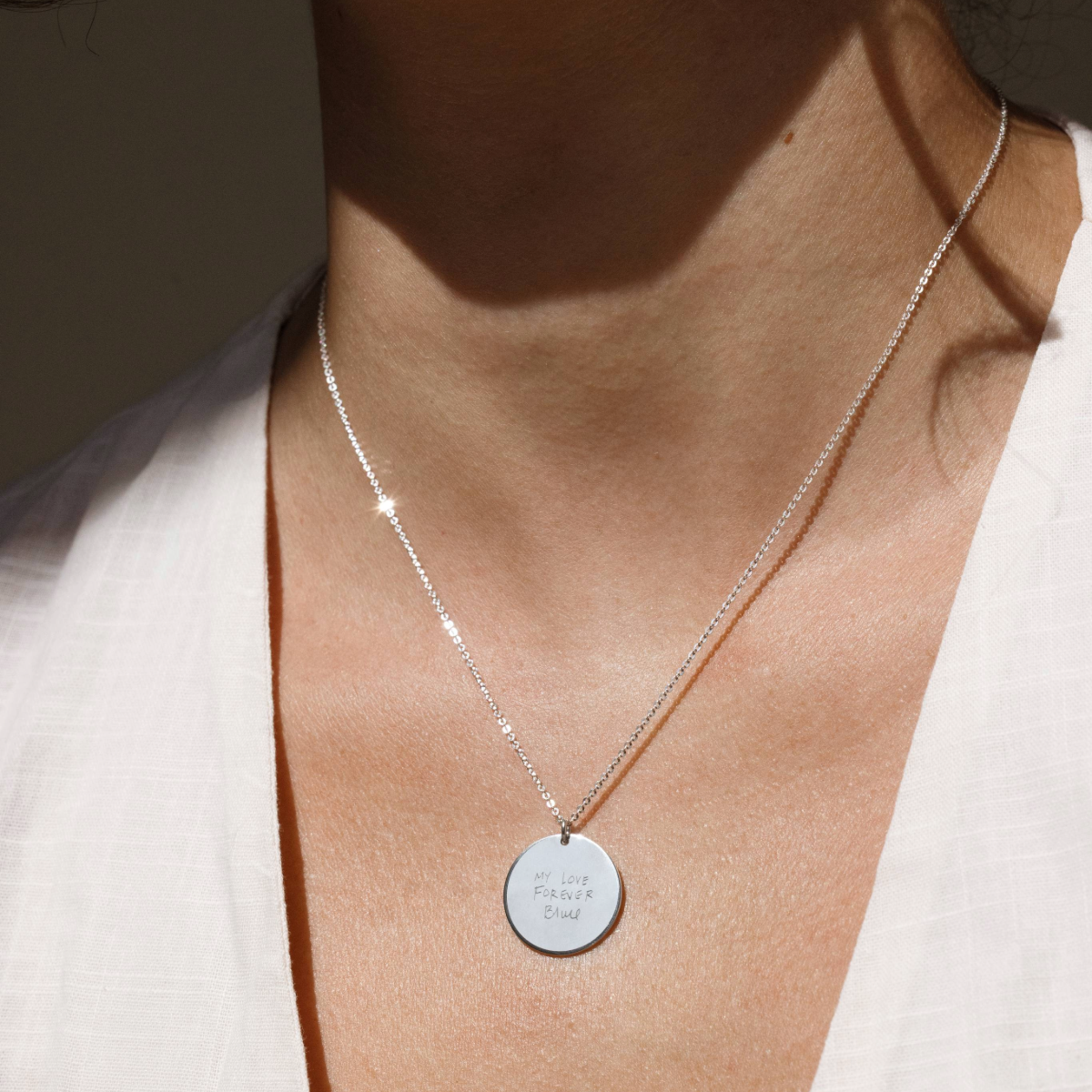 Engraved Handwriting Disc Necklace