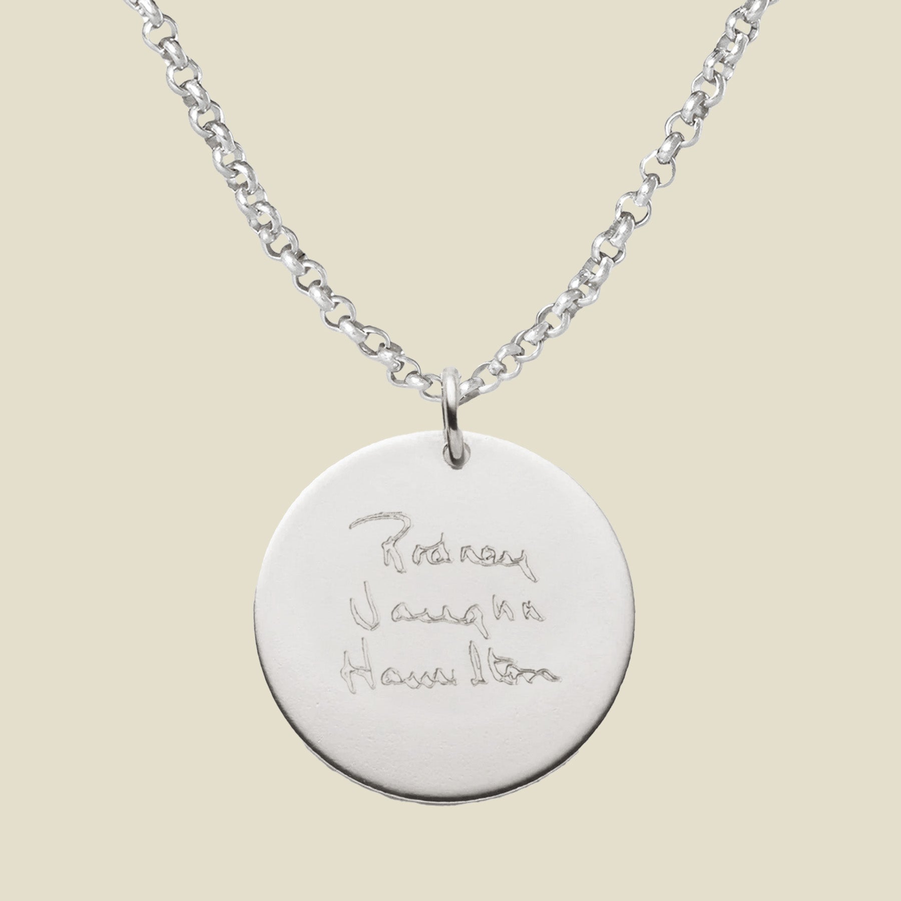 Engraved Handwriting Disc Necklace